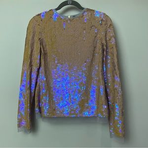 ASOS women's NWT Sz 6 rose gold pink sequined top zip back long sleeves β¦